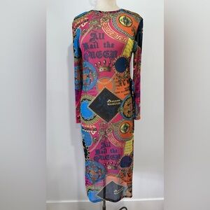 NYC Y2K 90’s Sheer “All Hail The Queen” Graphic Tattoo Bodycon Dress- L